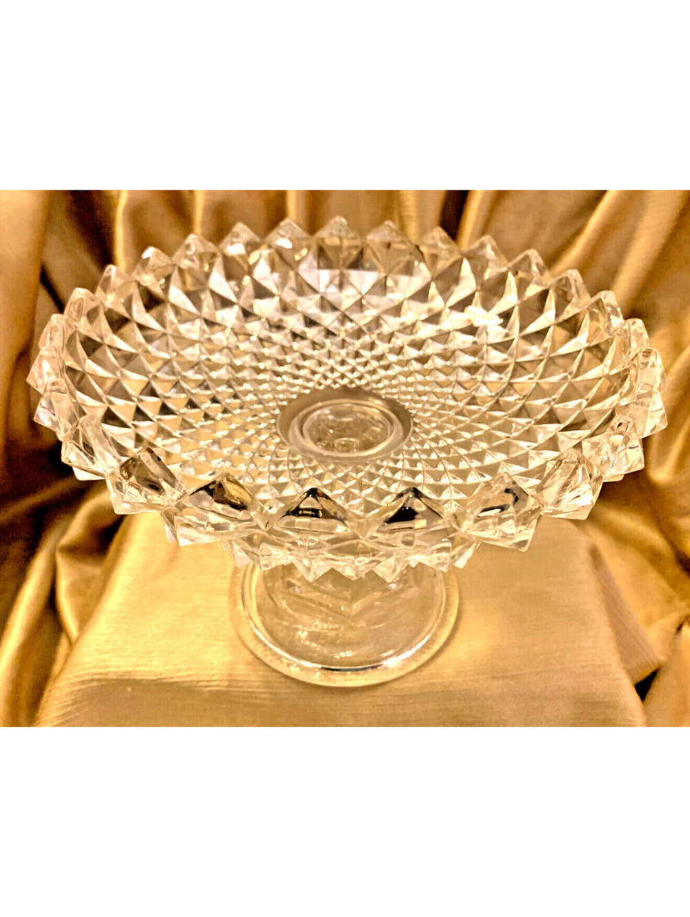 Gillinder Antique Pedestal Cake Plate 1870 EAPG DIAMOND PATTERN & Center Compote